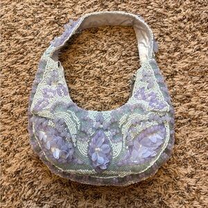 Elegant Beaded Periwinkle and Aqua Handbag